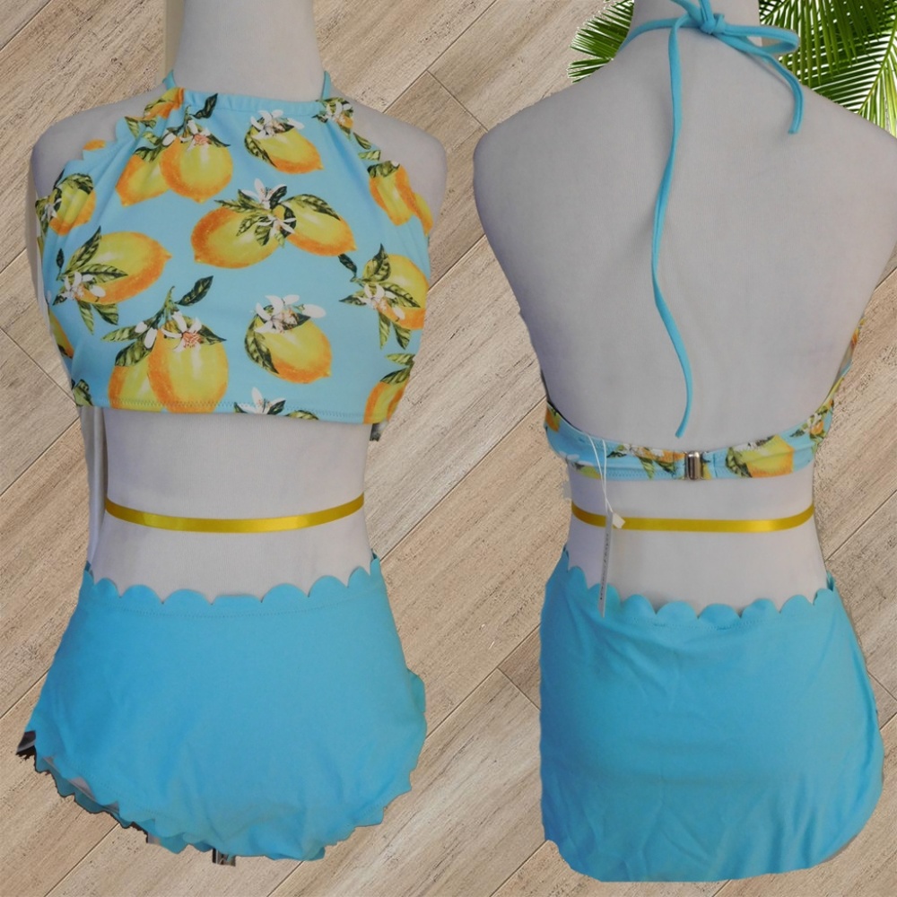NWT / AQUA LEMONS TWO PIECE SWIMSUIT